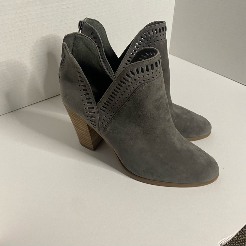 Vince Camuto Fileana Split Shaft Gray Suede Ankle Booties
